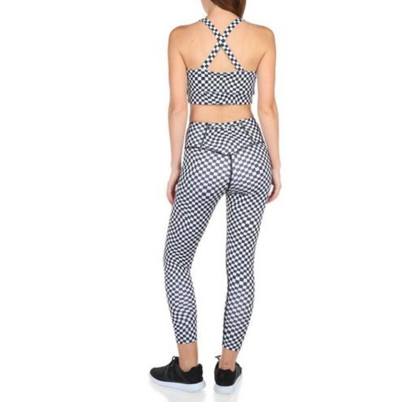 dyce active performance top & leggings checkered print  black/white juniors - Picture 1 of 2